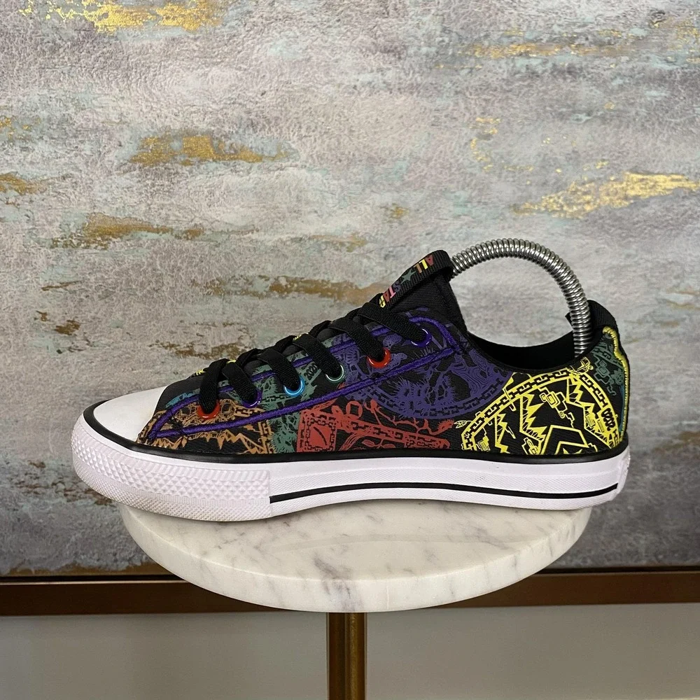 Converse All Star Shoes Youth Size 6 Black Multicolor Canvas Low Top Sneakers